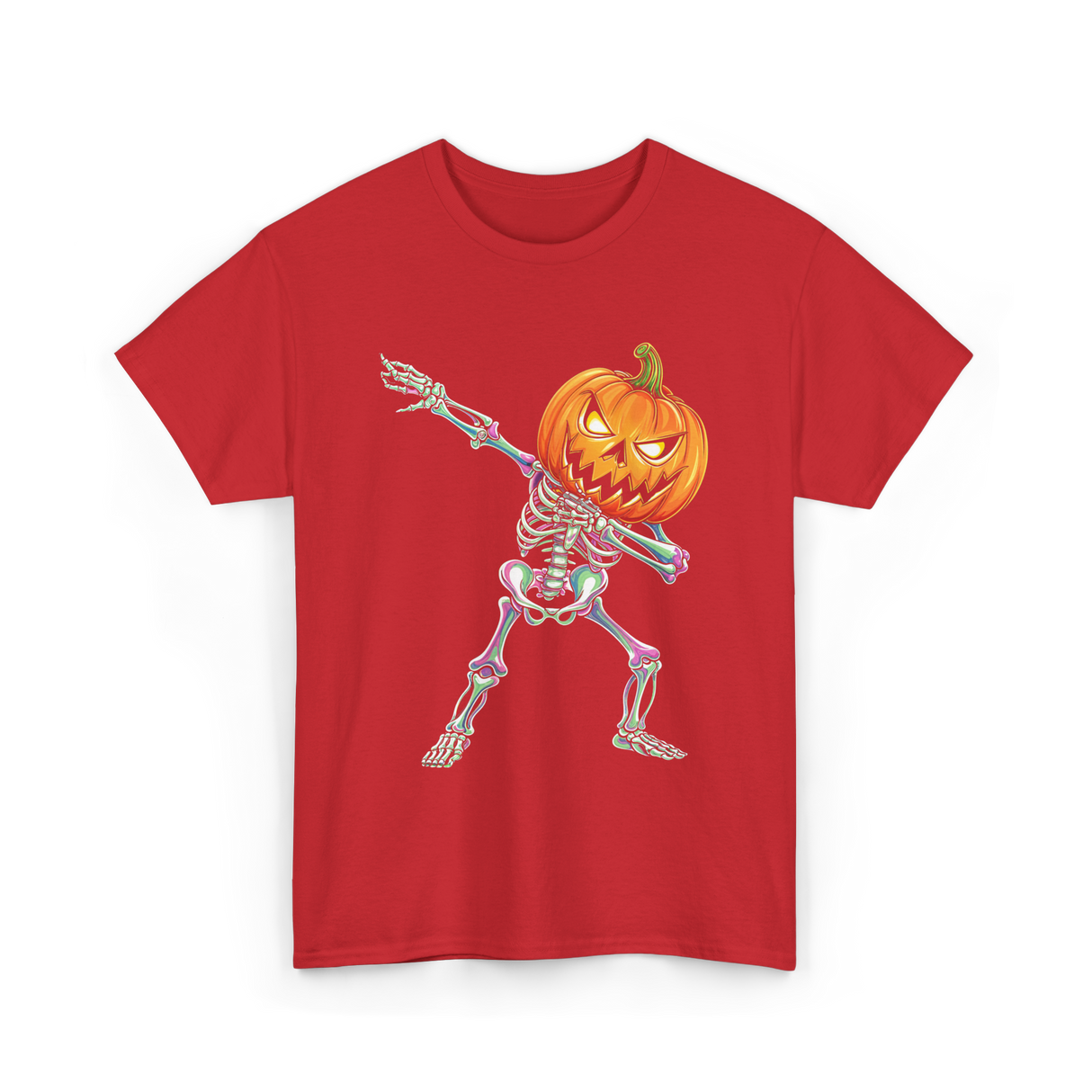 Dabbing Skeleton Pumpkin Halloween T-Shirt - Red