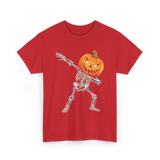 Dabbing Skeleton Pumpkin Halloween T-Shirt - Red