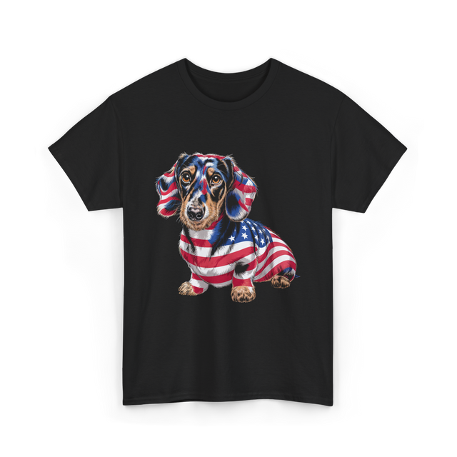 Dachshund Dog American Flag T-Shirt - Black