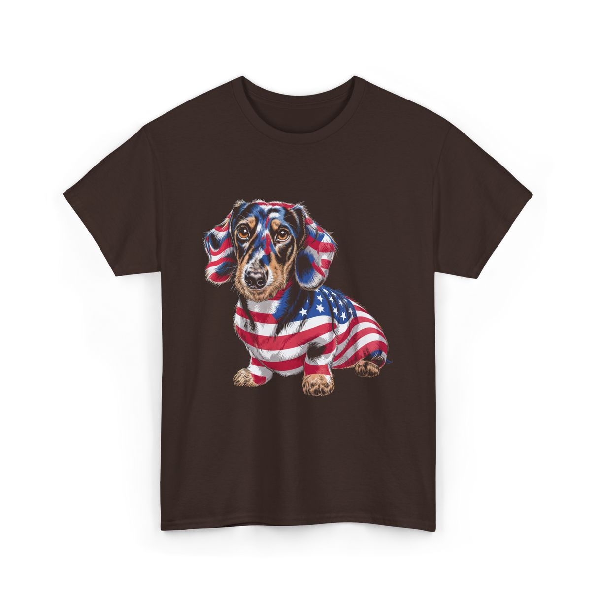 Dachshund Dog American Flag T-Shirt - Dark Chocolate