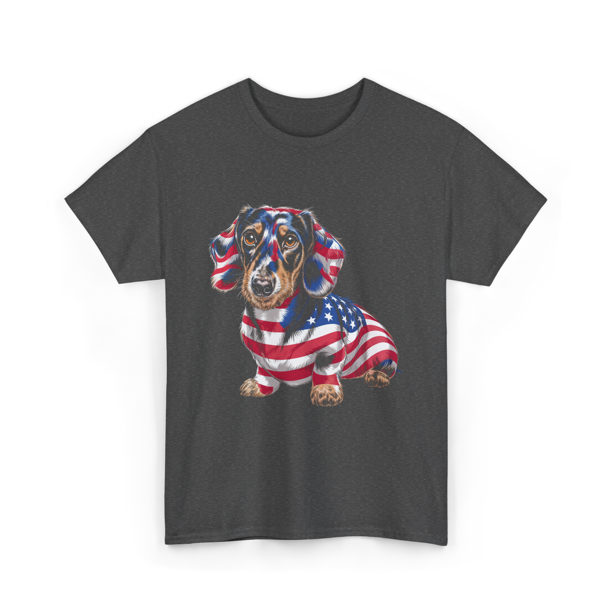 Dachshund Dog American Flag T-Shirt - Dark Heather