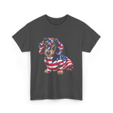 Dachshund Dog American Flag T-Shirt - Dark Heather