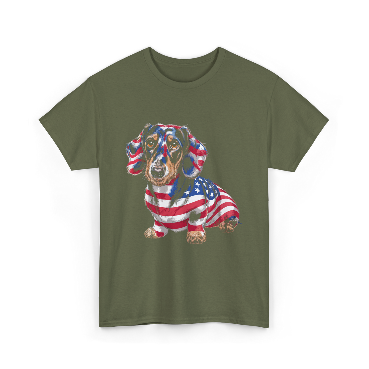 Dachshund Dog American Flag T-Shirt - Military Green