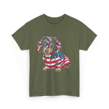 Dachshund Dog American Flag T-Shirt - Military Green