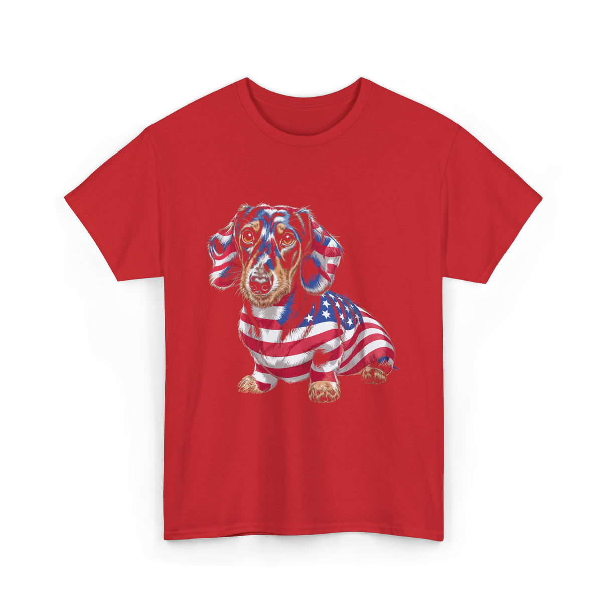 Dachshund Dog American Flag T-Shirt - Red