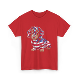 Dachshund Dog American Flag T-Shirt - Red