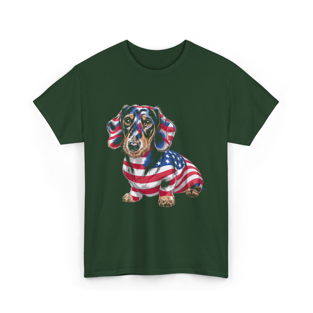 Dachshund Dog American Flag T-Shirt - Forest Green