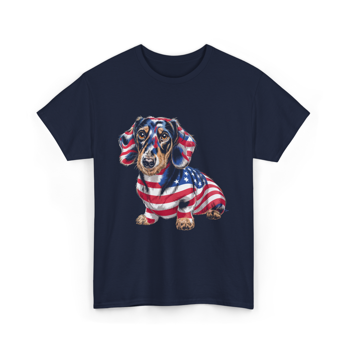 Dachshund Dog American Flag T-Shirt - Navy