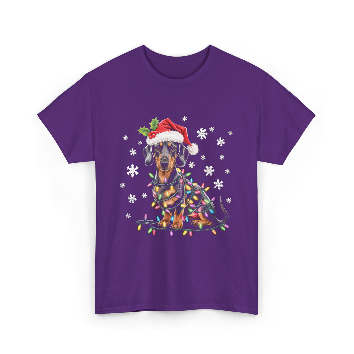 Dachshund Dog Christmas Lights Holiday T-Shirt - Purple