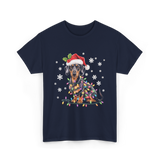 Dachshund Dog Christmas Lights Holiday T-Shirt - Navy