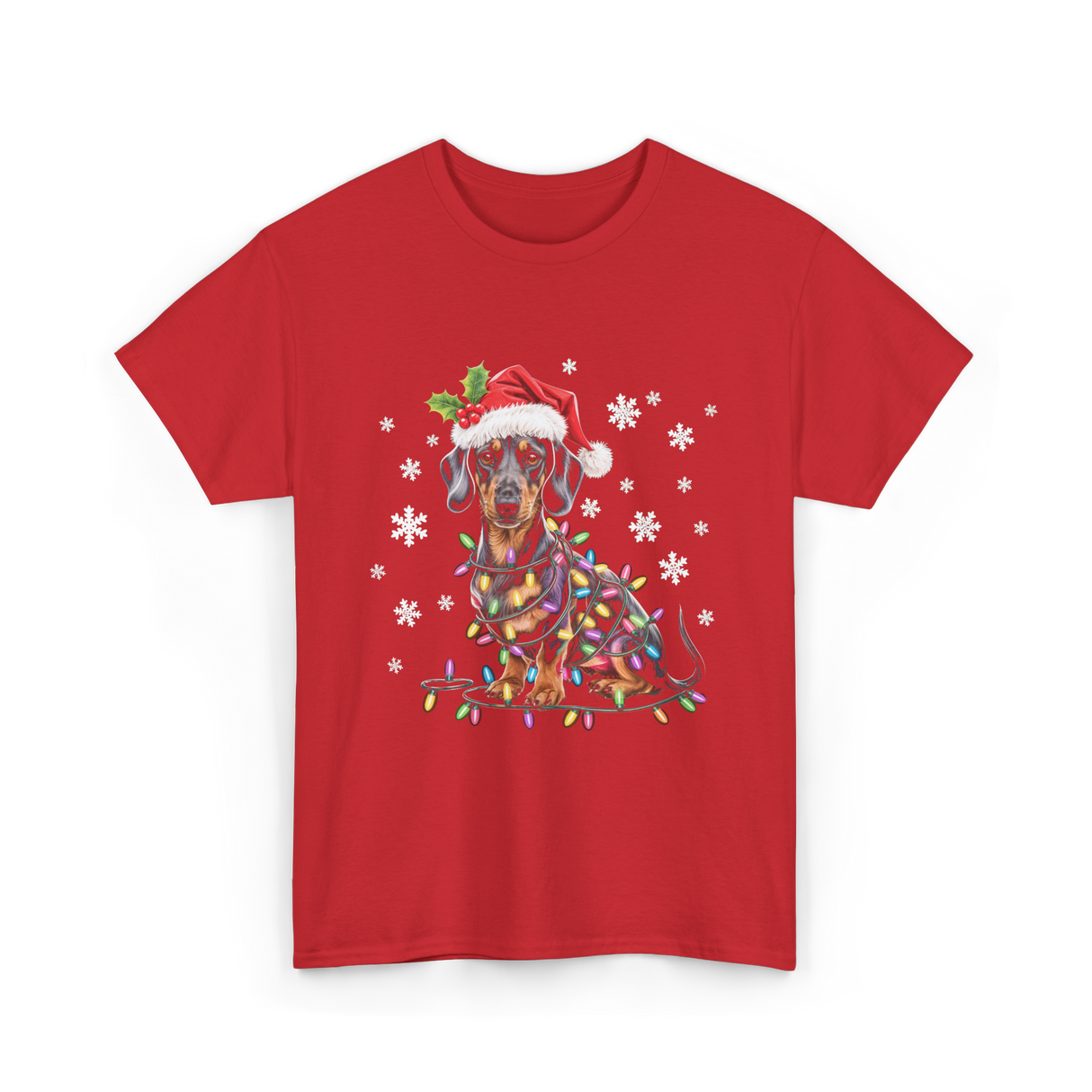 Dachshund Dog Christmas Lights Holiday T-Shirt - Red