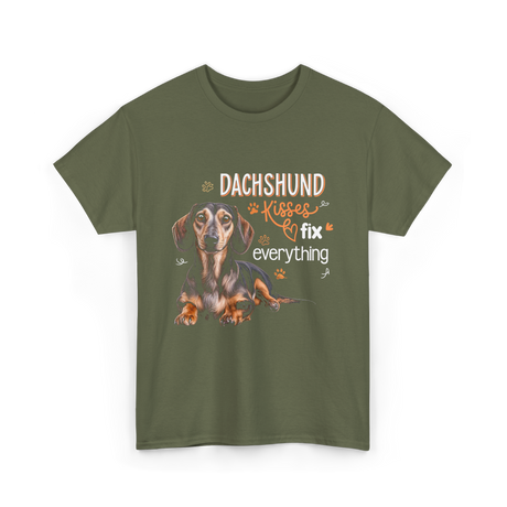 Dachshund Kisses Dog T-Shirt - Military Green