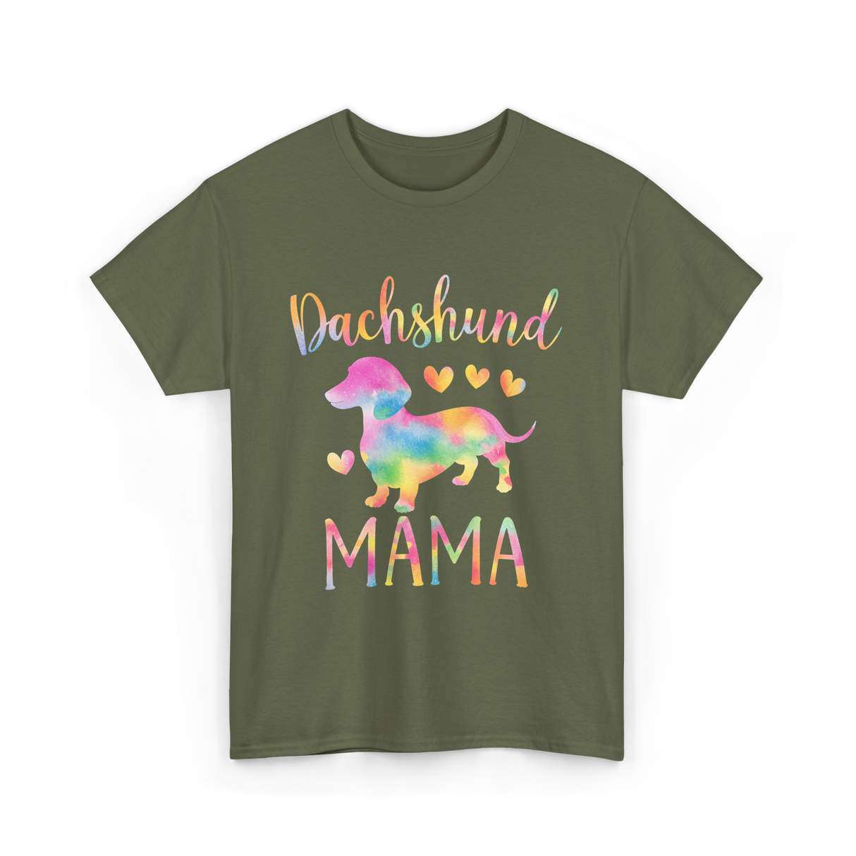 Dachshund Mama Colorful Dog T-Shirt - Military Green