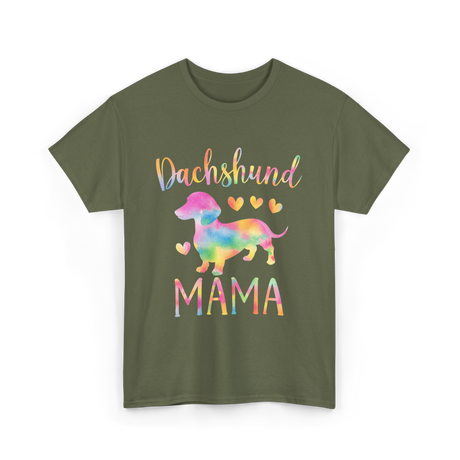 Dachshund Mama Colorful Dog T-Shirt - Military Green