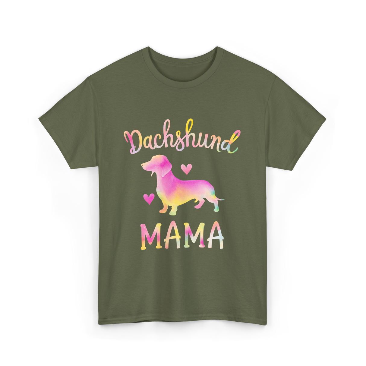 Dachshund Mama Colorful Dog T-Shirt - Military Green