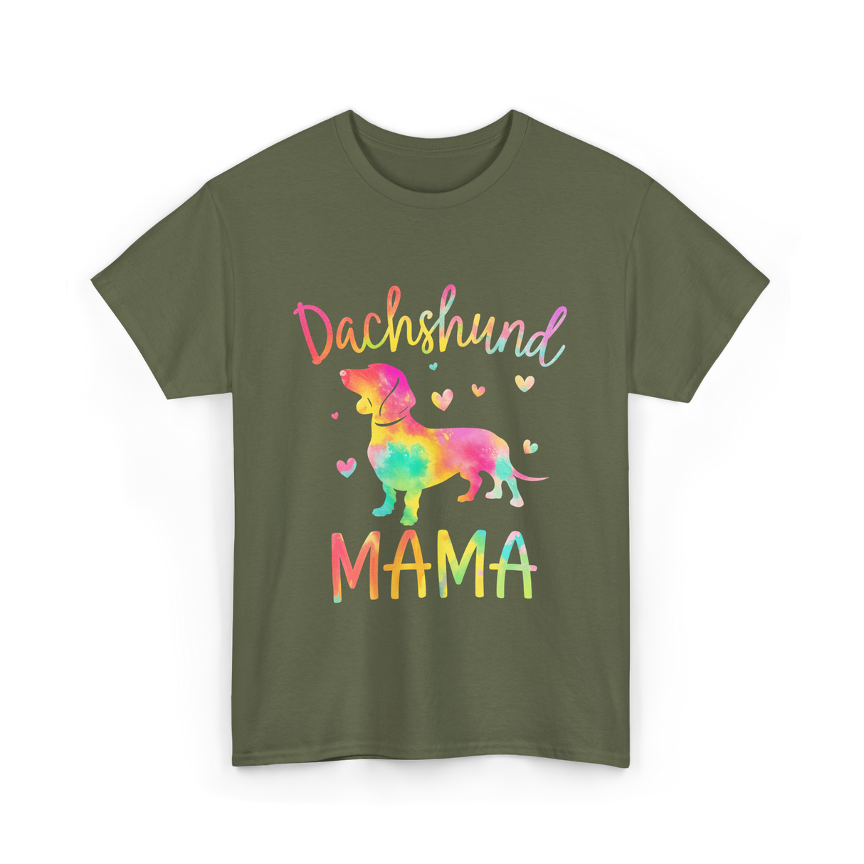 Dachshund Mama Colorful Doxie T-Shirt - Military Green