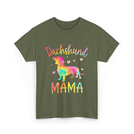 Dachshund Mama Colorful Doxie T-Shirt - Military Green