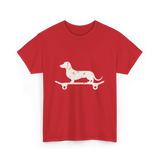 Dachshund on Skateboard Dachshund Dog T-Shirt - Red