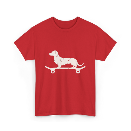 Dachshund on Skateboard Dachshund Dog T-Shirt - Red