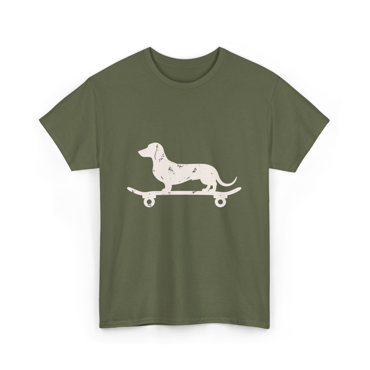 Dachshund on Skateboard Dachshund Dog T-Shirt - Military Green