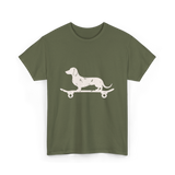 Dachshund on Skateboard Dachshund Dog T-Shirt - Military Green