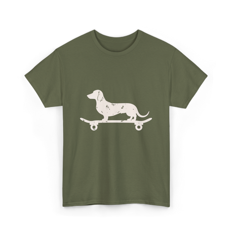 Dachshund on Skateboard Dachshund Dog T-Shirt - Military Green