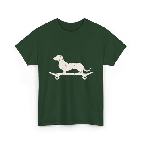 Dachshund on Skateboard Dachshund Dog T-Shirt - Forest Green