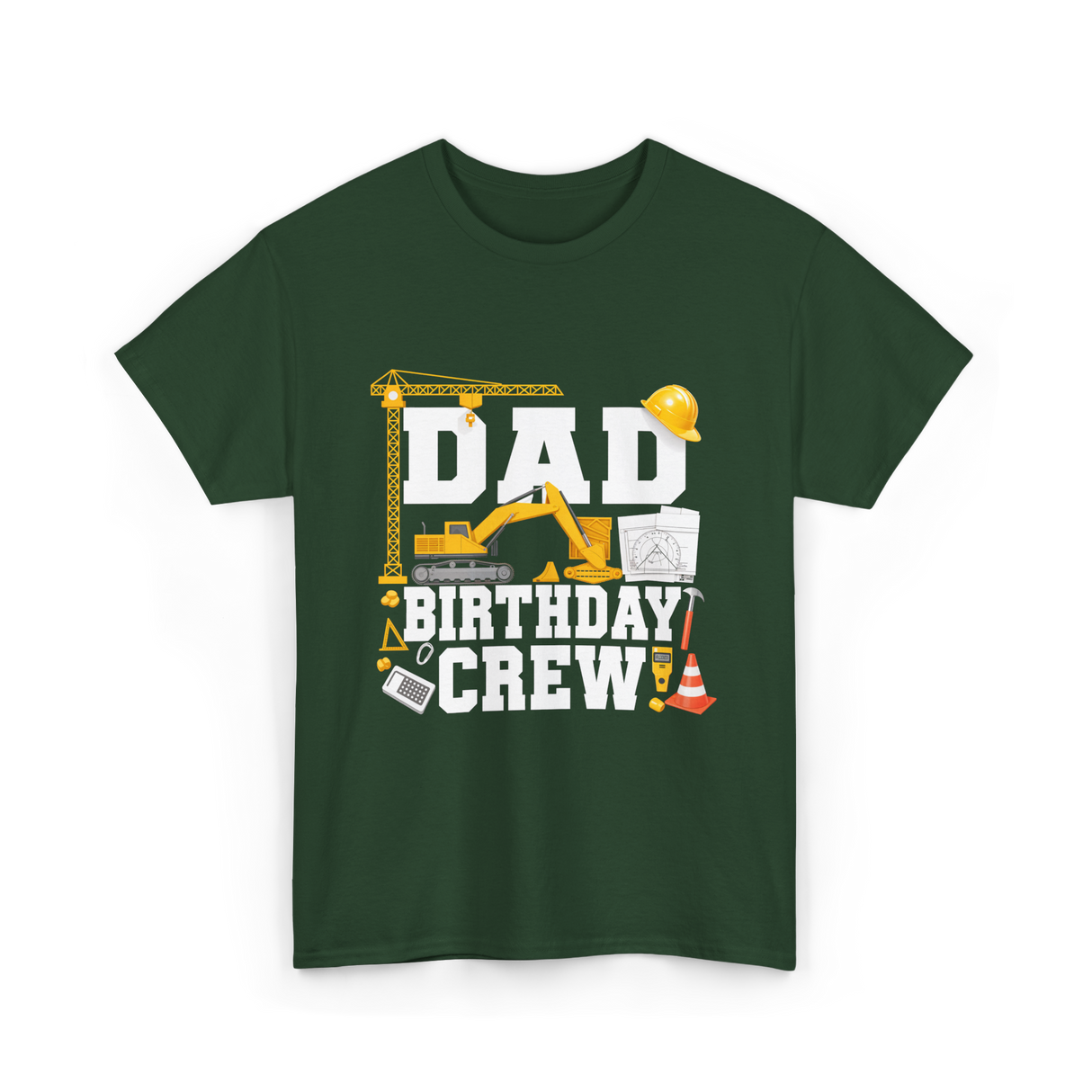 Dad Birthday Crew Construction T-Shirt - Forest Green