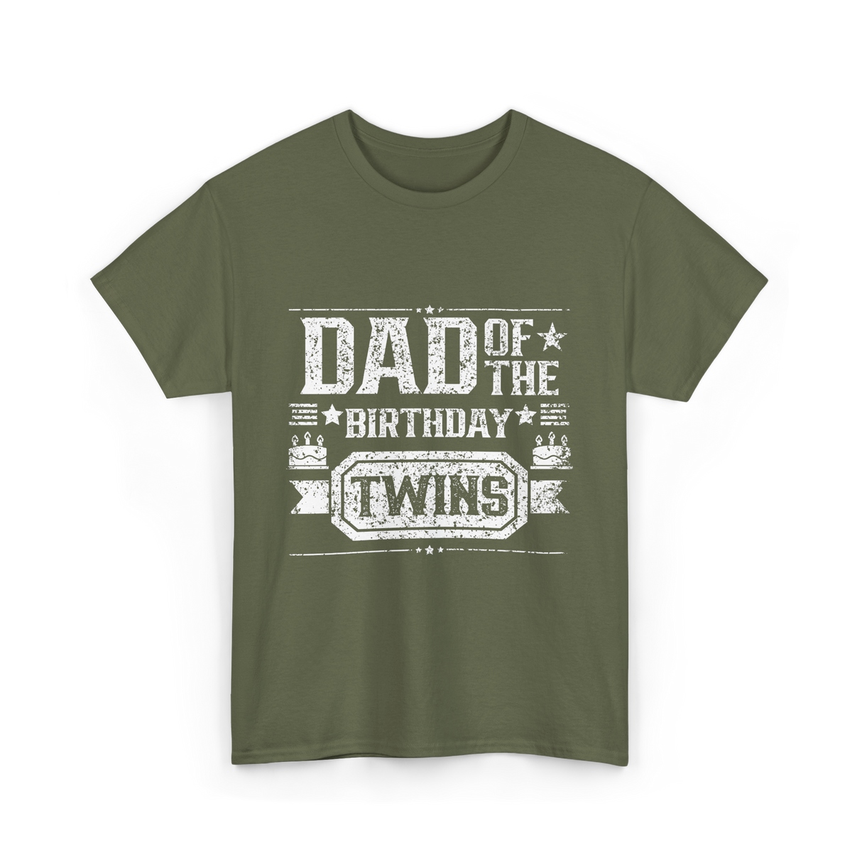 Dad Of The Birthday Twins Celebration T-Shirt - Military Green