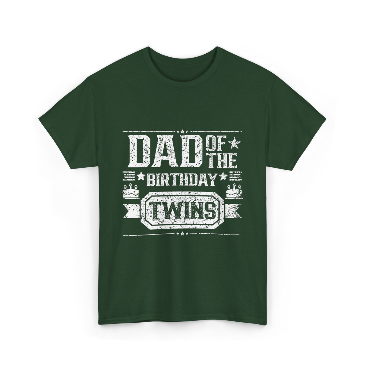 Dad Of The Birthday Twins Celebration T-Shirt - Forest Green