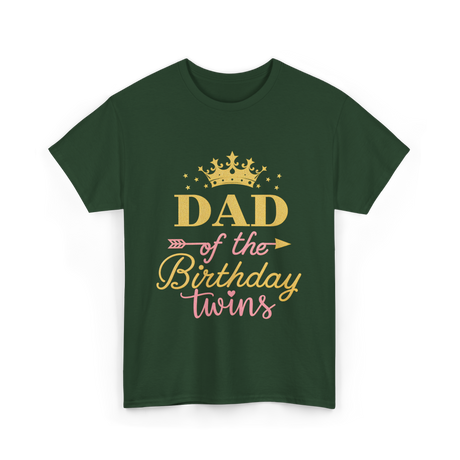 Dad of the Birthday Twins Party T-Shirt - Forest Green