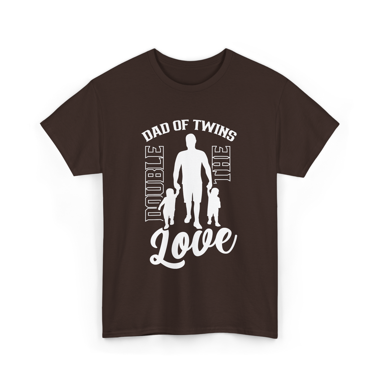 Dad Of Twins Double Love Twins T-Shirt - Dark Chocolate