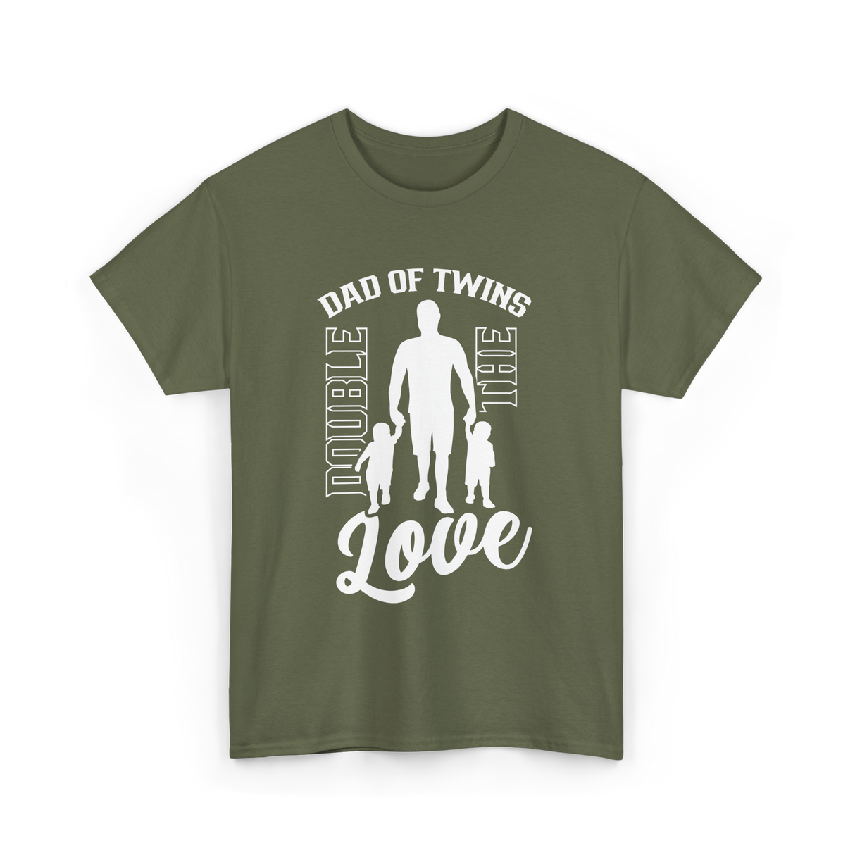 Dad Of Twins Double Love Twins T-Shirt - Military Green