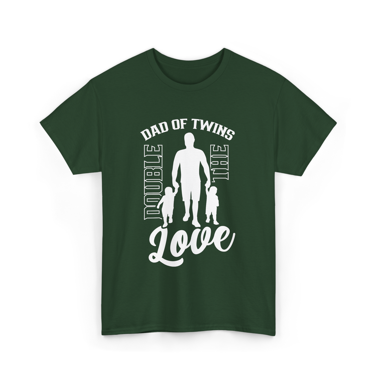 Dad Of Twins Double Love Twins T-Shirt - Forest Green