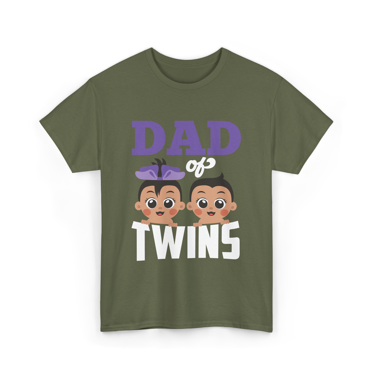 Dad of Twins Family Twins T-Shirt - Military Green