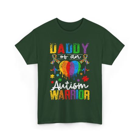 Daddy Of An Autism Warrior Support T-Shirt - Forest Green