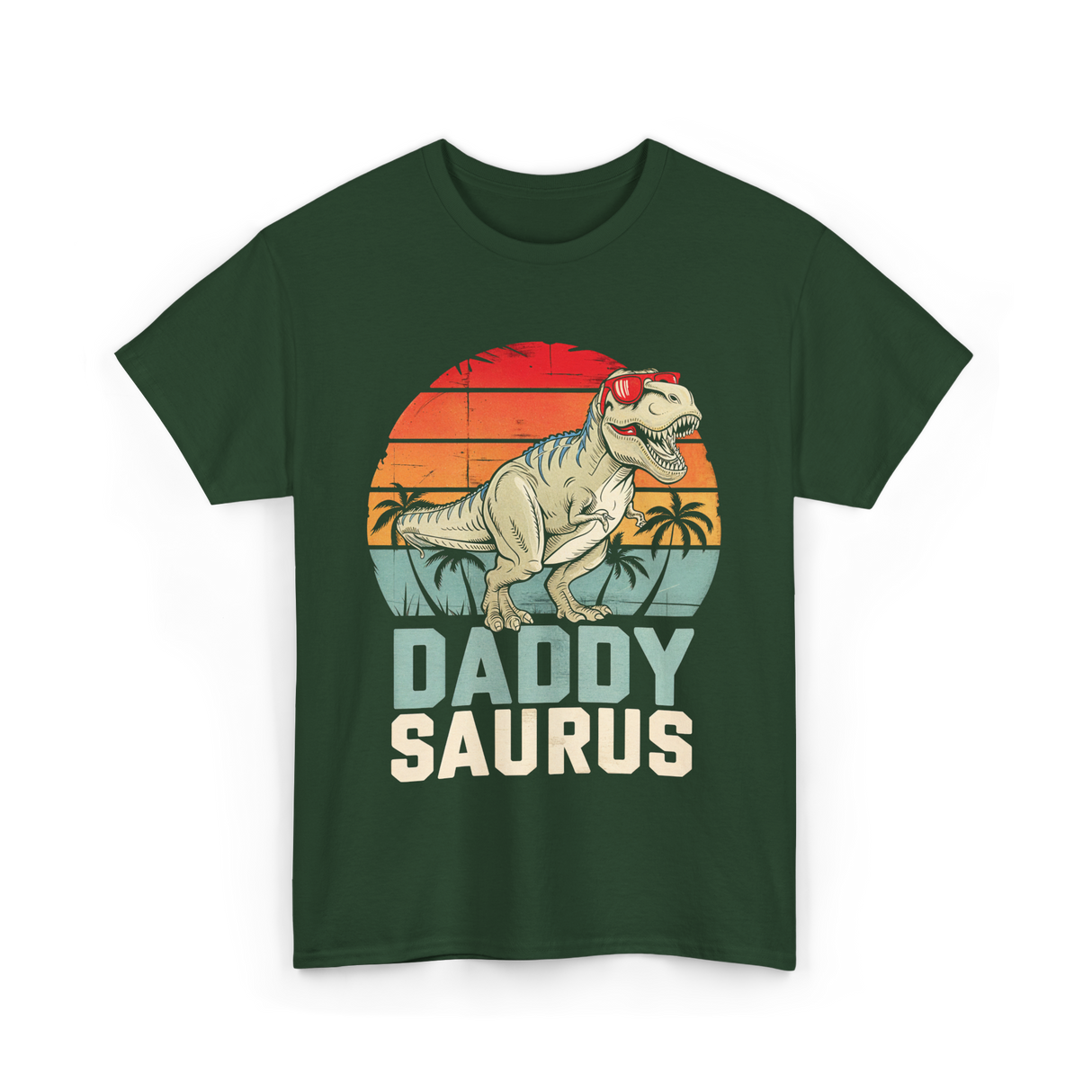 Daddy Saurus Dinosaur Dad T-Shirt - Forest Green