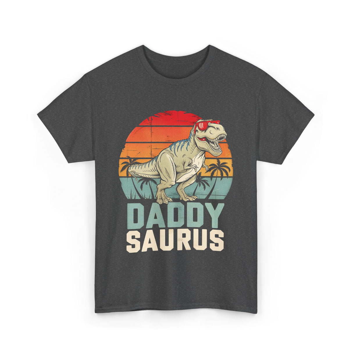 Daddy Saurus Dinosaur Dad T-Shirt - Dark Heather