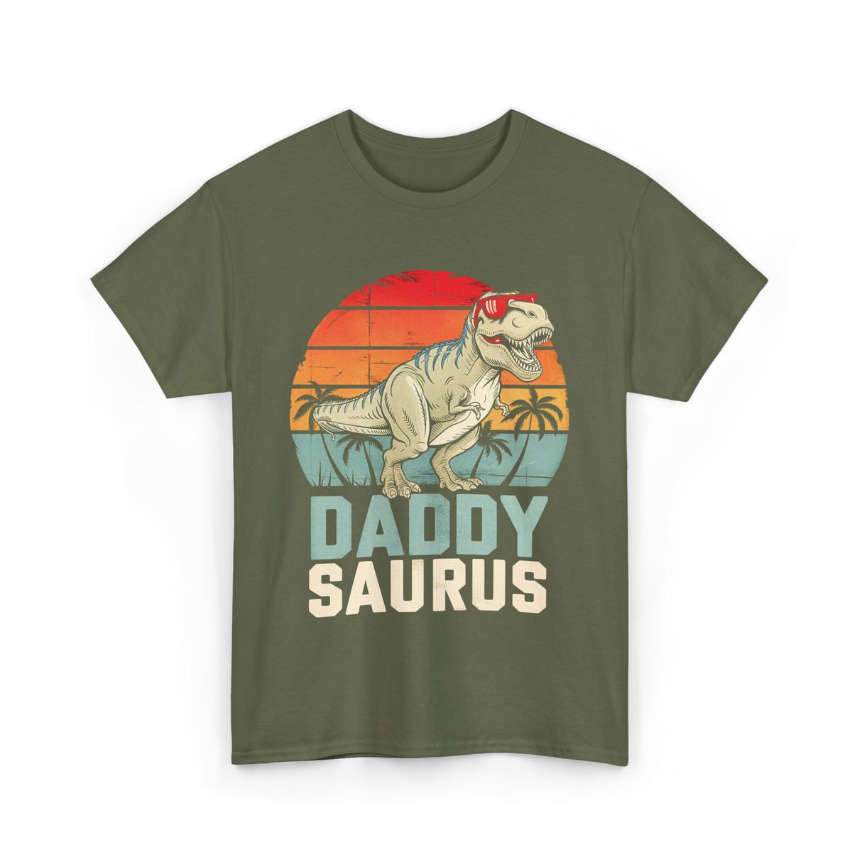 Daddy Saurus Dinosaur Dad T-Shirt - Military Green