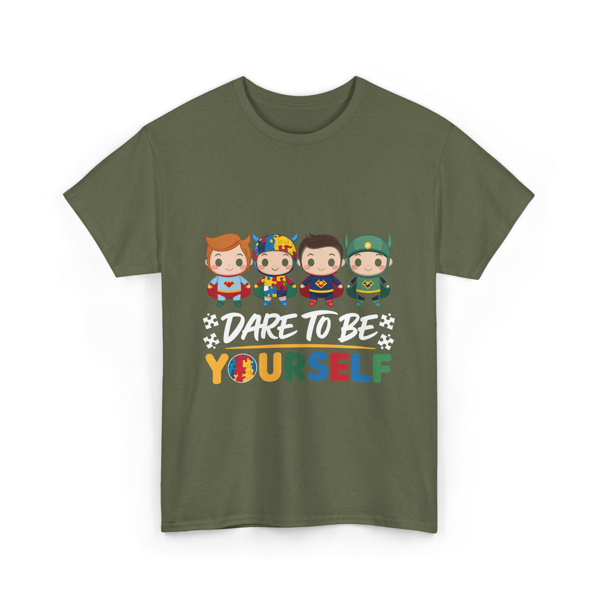 Dare To Be Yourself Autism Awareness T-Shirt - Military Green