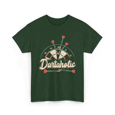 Dartaholic Darts Player Throwing T-Shirt - Forest Green