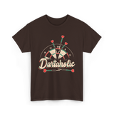 Dartaholic Darts Player Throwing T-Shirt - Dark Chocolate