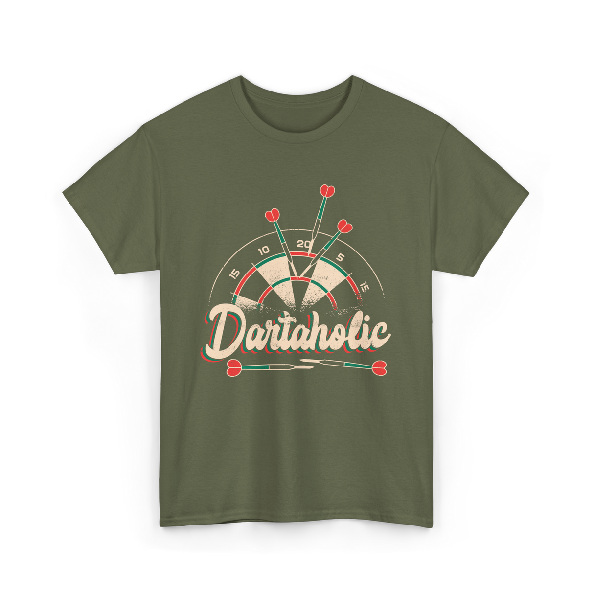 Dartaholic Darts Player Throwing T-Shirt - Military Green