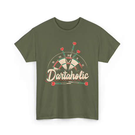 Dartaholic Darts Player Throwing T-Shirt - Military Green