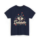 Dartaholic Darts Player Throwing T-Shirt - Navy