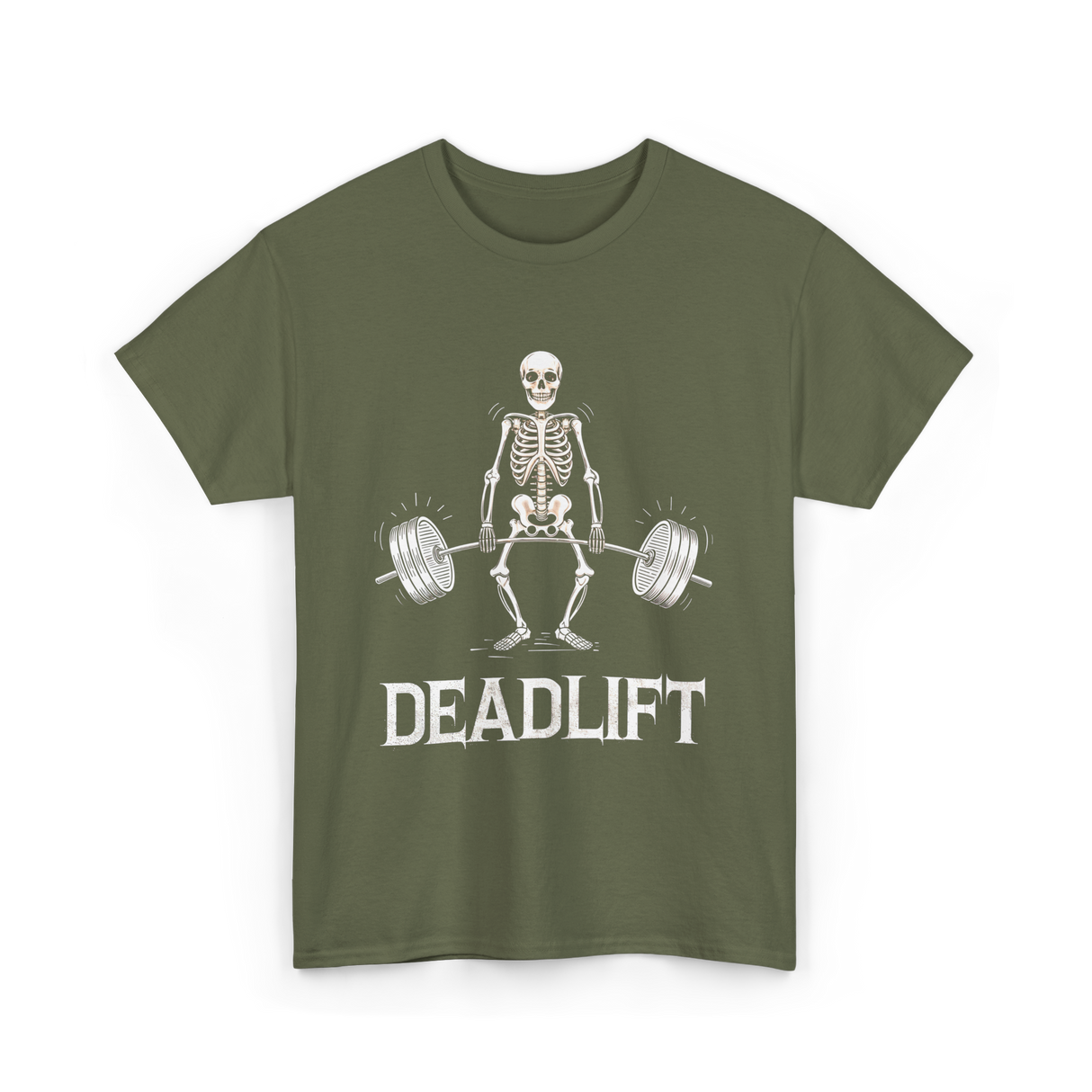 Deadlift Skeleton Weightlifting Fitness T-Shirt - Military Green