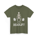 Deadlift Skeleton Weightlifting Fitness T-Shirt - Military Green