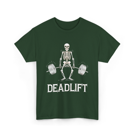 Deadlift Skeleton Weightlifting Fitness T-Shirt - Forest Green