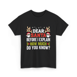 Dear Santa Christmas Design T-Shirt - Black