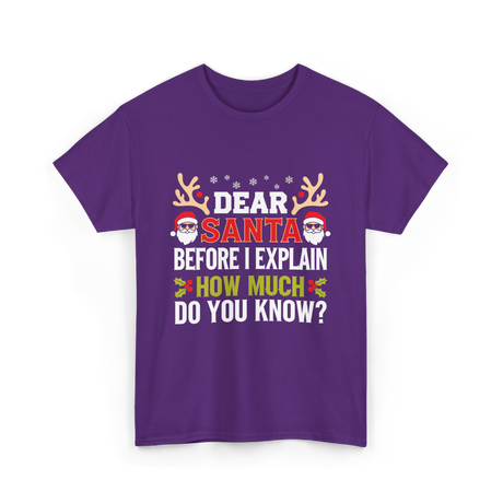 Dear Santa Christmas Design T-Shirt - Purple